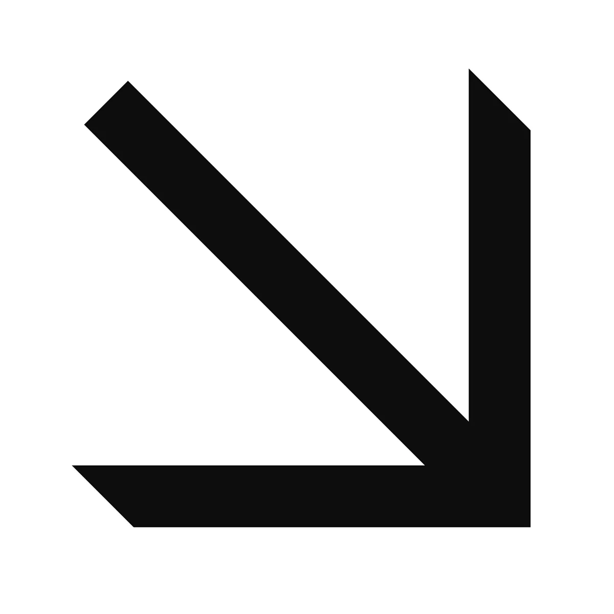 Bold black arrow pointing diagonally down and to the right on a white background.